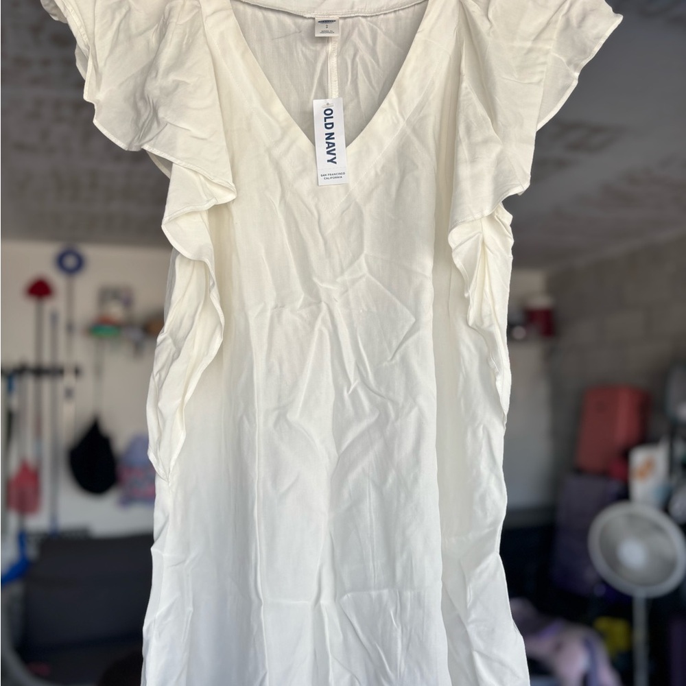Old Navy Cream Ruffle Sleeve Dress